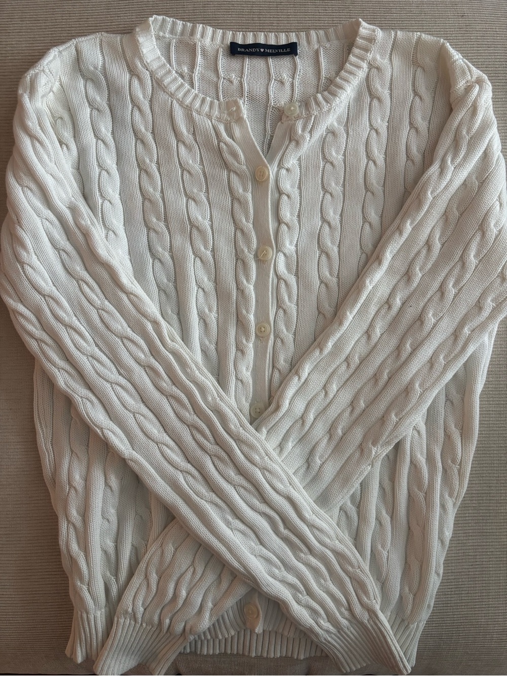 Brandy Melville White Cable Knit Button Cardigan